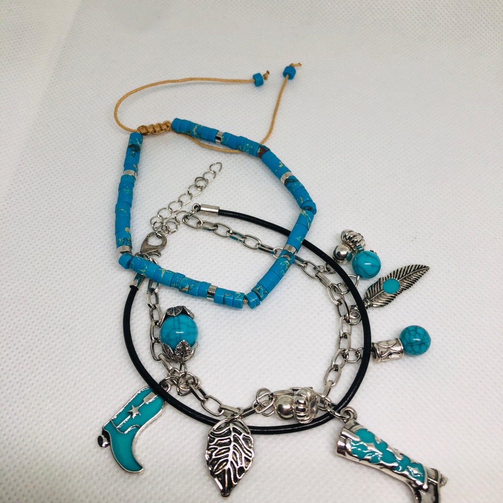 Turquoise And Silver Charm Bracelet Set